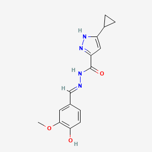 molecular formula C15H16N4O3 B11674448 3-cyclopropyl-N'-[(E)-(4-hydroxy-3-methoxyphenyl)methylidene]-1H-pyrazole-5-carbohydrazide 