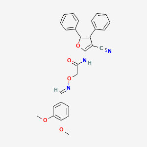 molecular formula C28H23N3O5 B11674455 N-(3-cyano-4,5-diphenylfuran-2-yl)-2-({[(E)-(3,4-dimethoxyphenyl)methylidene]amino}oxy)acetamide 