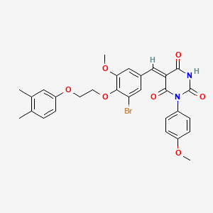 molecular formula C29H27BrN2O7 B11674471 (5Z)-5-{3-bromo-4-[2-(3,4-dimethylphenoxy)ethoxy]-5-methoxybenzylidene}-1-(4-methoxyphenyl)pyrimidine-2,4,6(1H,3H,5H)-trione 