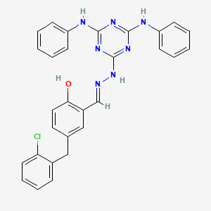 molecular formula C29H24ClN7O B11674481 2-[(E)-{2-[4,6-bis(phenylamino)-1,3,5-triazin-2-yl]hydrazinylidene}methyl]-4-(2-chlorobenzyl)phenol 