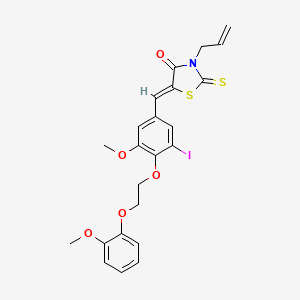 molecular formula C23H22INO5S2 B11674496 (5Z)-5-{3-iodo-5-methoxy-4-[2-(2-methoxyphenoxy)ethoxy]benzylidene}-3-(prop-2-en-1-yl)-2-thioxo-1,3-thiazolidin-4-one 