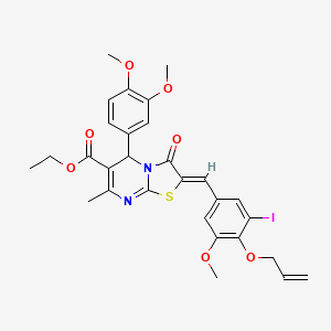 ethyl (2Z)-5-(3,4-dimethoxyphenyl)-2-[3-iodo-5-methoxy-4-(prop-2-en-1-yloxy)benzylidene]-7-methyl-3-oxo-2,3-dihydro-5H-[1,3]thiazolo[3,2-a]pyrimidine-6-carboxylate