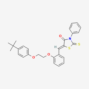 molecular formula C28H27NO3S2 B11674556 (5Z)-5-{2-[2-(4-tert-butylphenoxy)ethoxy]benzylidene}-3-phenyl-2-thioxo-1,3-thiazolidin-4-one 