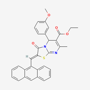 molecular formula C32H26N2O4S B11674564 ethyl (2Z)-2-(anthracen-9-ylmethylidene)-5-(3-methoxyphenyl)-7-methyl-3-oxo-2,3-dihydro-5H-[1,3]thiazolo[3,2-a]pyrimidine-6-carboxylate 