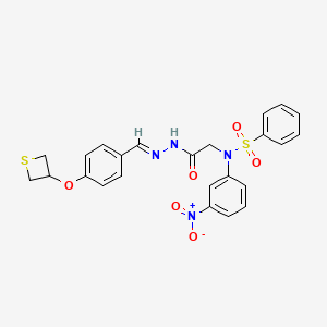 molecular formula C24H22N4O6S2 B11674583 N-(3-Nitrophenyl)-N-({N'-[(E)-[4-(thietan-3-yloxy)phenyl]methylidene]hydrazinecarbonyl}methyl)benzenesulfonamide 