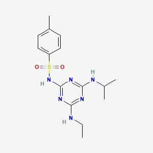 molecular formula C15H22N6O2S B11674589 N-[4-(ethylamino)-6-(propan-2-ylamino)-1,3,5-triazin-2-yl]-4-methylbenzenesulfonamide 