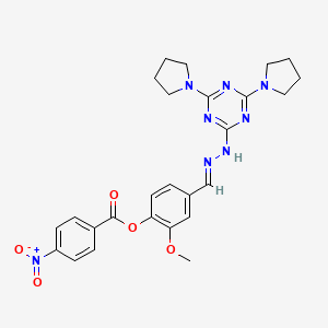 molecular formula C26H28N8O5 B11674648 4-[(E)-{2-[4,6-di(pyrrolidin-1-yl)-1,3,5-triazin-2-yl]hydrazinylidene}methyl]-2-methoxyphenyl 4-nitrobenzoate 