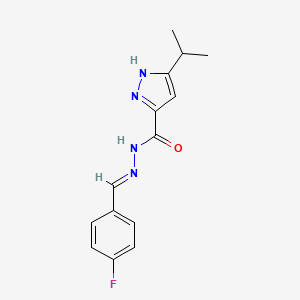 molecular formula C14H15FN4O B11674653 N'-(4-Fluorobenzylidene)-3-isopropyl-1H-pyrazole-5-carbohydrazide 