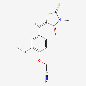 molecular formula C14H12N2O3S2 B11674675 {2-methoxy-4-[(E)-(3-methyl-4-oxo-2-thioxo-1,3-thiazolidin-5-ylidene)methyl]phenoxy}acetonitrile 