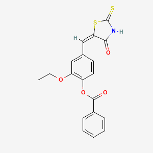 2-ethoxy-4-[(E)-(4-oxo-2-thioxo-1,3-thiazolidin-5-ylidene)methyl]phenyl benzoate