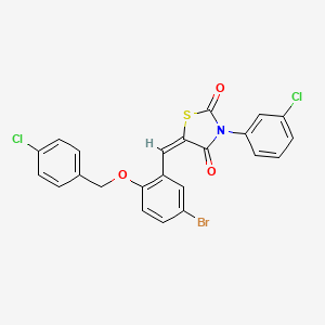 (5E)-5-({5-Bromo-2-[(4-chlorophenyl)methoxy]phenyl}methylidene)-3-(3-chlorophenyl)-1,3-thiazolidine-2,4-dione