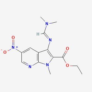 molecular formula C14H17N5O4 B11674709 ethyl 3-{[(E)-(dimethylamino)methylidene]amino}-1-methyl-5-nitro-1H-pyrrolo[2,3-b]pyridine-2-carboxylate 