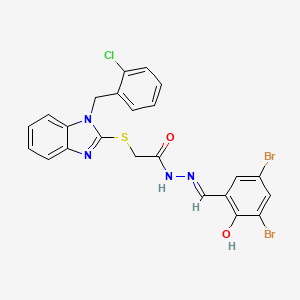 molecular formula C23H17Br2ClN4O2S B11674710 2-{[1-(2-chlorobenzyl)-1H-benzimidazol-2-yl]thio}-N'-[(E)-(3,5-dibromo-2-hydroxyphenyl)methylidene]acetohydrazide 