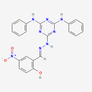 molecular formula C22H18N8O3 B11674715 2-[(E)-{2-[4,6-bis(phenylamino)-1,3,5-triazin-2-yl]hydrazinylidene}methyl]-4-nitrophenol 