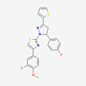 molecular formula C23H17F2N3OS2 B11674717 4-(3-fluoro-4-methoxyphenyl)-2-[5-(4-fluorophenyl)-3-(thiophen-2-yl)-4,5-dihydro-1H-pyrazol-1-yl]-1,3-thiazole 