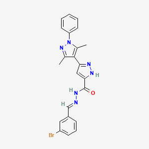 molecular formula C22H19BrN6O B11674741 (E)-N'-(3-Bromobenzylidene)-3',5'-dimethyl-1'-phenyl-1H,1'H-3,4'-bipyrazole-5-carbohydrazide 