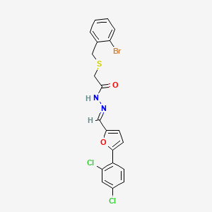 molecular formula C20H15BrCl2N2O2S B11674769 2-[(2-bromobenzyl)sulfanyl]-N'-{(E)-[5-(2,4-dichlorophenyl)furan-2-yl]methylidene}acetohydrazide 