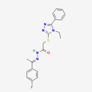 molecular formula C20H20FN5OS B11674783 2-[(4-ethyl-5-phenyl-4H-1,2,4-triazol-3-yl)sulfanyl]-N'-[(1E)-1-(4-fluorophenyl)ethylidene]acetohydrazide 