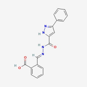 molecular formula C18H14N4O3 B11674874 2-(2-((3-Phenyl-1H-pyrazol-5-YL)carbonyl)carbohydrazonoyl)benzoic acid 