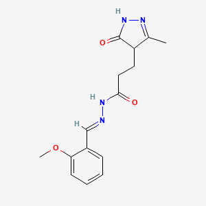 molecular formula C15H18N4O3 B11674927 N'-[(E)-(2-methoxyphenyl)methylidene]-3-(3-methyl-5-oxo-4,5-dihydro-1H-pyrazol-4-yl)propanohydrazide 