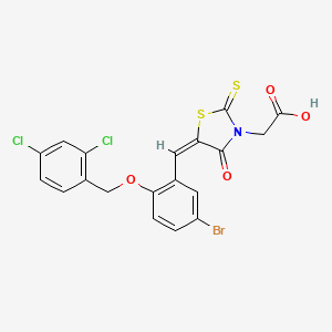 molecular formula C19H12BrCl2NO4S2 B11674940 ((5E)-5-{5-bromo-2-[(2,4-dichlorobenzyl)oxy]benzylidene}-4-oxo-2-thioxo-1,3-thiazolidin-3-yl)acetic acid 