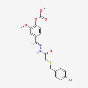 molecular formula C19H19ClN2O5S B11674941 4-[(E)-({[(4-chlorobenzyl)thio]acetyl}hydrazono)methyl]-2-methoxyphenyl methyl carbonate 