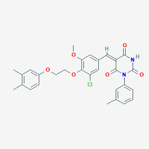 (5Z)-5-({3-Chloro-4-[2-(3,4-dimethylphenoxy)ethoxy]-5-methoxyphenyl}methylidene)-1-(3-methylphenyl)-1,3-diazinane-2,4,6-trione