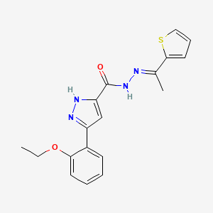 molecular formula C18H18N4O2S B11674953 3-(2-Ethoxyphenyl)-N'-(1-(thiophen-2-yl)ethylidene)-1H-pyrazole-5-carbohydrazide CAS No. 303104-09-8