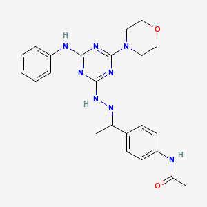 molecular formula C23H26N8O2 B11675002 N-{4-[(1E)-1-{2-[4-(morpholin-4-yl)-6-(phenylamino)-1,3,5-triazin-2-yl]hydrazinylidene}ethyl]phenyl}acetamide 