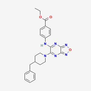 molecular formula C25H26N6O3 B11675018 Ethyl 4-{[6-(4-benzylpiperidin-1-YL)-[1,2,5]oxadiazolo[3,4-B]pyrazin-5-YL]amino}benzoate 