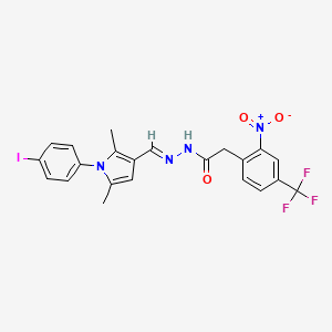 molecular formula C22H18F3IN4O3 B11675050 N'-[(E)-[1-(4-Iodophenyl)-2,5-dimethyl-1H-pyrrol-3-YL]methylidene]-2-[2-nitro-4-(trifluoromethyl)phenyl]acetohydrazide 