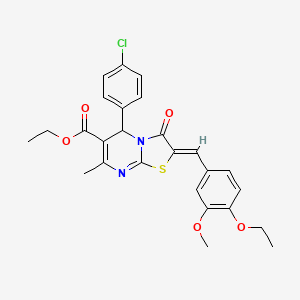 molecular formula C26H25ClN2O5S B11675056 ethyl (2Z)-5-(4-chlorophenyl)-2-(4-ethoxy-3-methoxybenzylidene)-7-methyl-3-oxo-2,3-dihydro-5H-[1,3]thiazolo[3,2-a]pyrimidine-6-carboxylate 