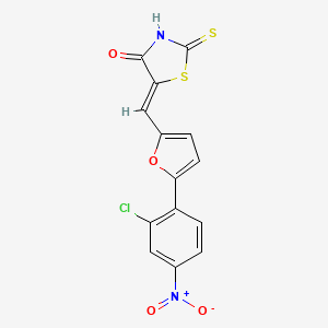 molecular formula C14H7ClN2O4S2 B11675065 (5Z)-5-{[5-(2-Chloro-4-nitrophenyl)furan-2-YL]methylidene}-2-sulfanylidene-1,3-thiazolidin-4-one 