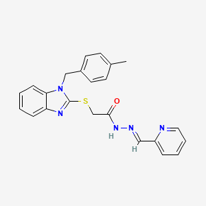 molecular formula C23H21N5OS B11675079 2-{[1-(4-Methylbenzyl)-1H-benzimidazol-2-YL]sulfanyl}-N'-[(E)-2-pyridinylmethylidene]acetohydrazide 