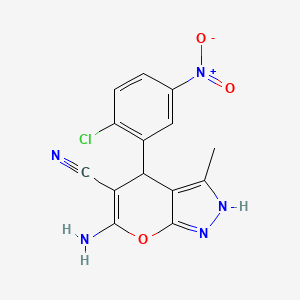 6-Amino-4-(2-chloro-5-nitrophenyl)-3-methyl-1,4-dihydropyrano[2,3-c]pyrazole-5-carbonitrile