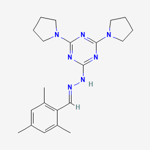 molecular formula C21H29N7 B11675102 2,4-di(pyrrolidin-1-yl)-6-[(2E)-2-(2,4,6-trimethylbenzylidene)hydrazinyl]-1,3,5-triazine 