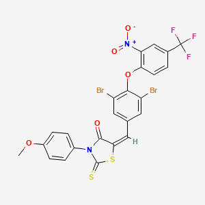 molecular formula C24H13Br2F3N2O5S2 B11675120 (5E)-5-{3,5-dibromo-4-[2-nitro-4-(trifluoromethyl)phenoxy]benzylidene}-3-(4-methoxyphenyl)-2-thioxo-1,3-thiazolidin-4-one 