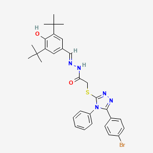 molecular formula C31H34BrN5O2S B11675136 2-{[5-(4-bromophenyl)-4-phenyl-4H-1,2,4-triazol-3-yl]sulfanyl}-N'-[(E)-(3,5-di-tert-butyl-4-hydroxyphenyl)methylidene]acetohydrazide 