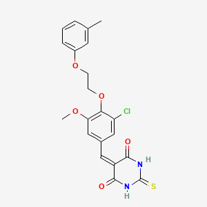 molecular formula C21H19ClN2O5S B11675158 5-{3-chloro-5-methoxy-4-[2-(3-methylphenoxy)ethoxy]benzylidene}-2-thioxodihydropyrimidine-4,6(1H,5H)-dione 