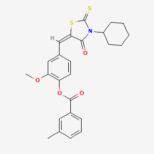 4-[(E)-(3-cyclohexyl-4-oxo-2-thioxo-1,3-thiazolidin-5-ylidene)methyl]-2-methoxyphenyl 3-methylbenzoate