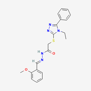 molecular formula C20H21N5O2S B11675183 2-[(4-ethyl-5-phenyl-4H-1,2,4-triazol-3-yl)sulfanyl]-N'-[(E)-(2-methoxyphenyl)methylidene]acetohydrazide CAS No. 361165-39-1