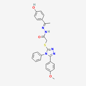 molecular formula C25H23N5O3S B11675188 N'-[(1E)-1-(4-hydroxyphenyl)ethylidene]-2-{[5-(4-methoxyphenyl)-4-phenyl-4H-1,2,4-triazol-3-yl]sulfanyl}acetohydrazide 