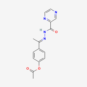 molecular formula C15H14N4O3 B11675198 4-(N-(2-Pyrazinylcarbonyl)ethanehydrazonoyl)phenyl acetate 