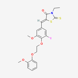 molecular formula C22H22INO5S2 B11675206 (5Z)-3-ethyl-5-{3-iodo-5-methoxy-4-[2-(2-methoxyphenoxy)ethoxy]benzylidene}-2-thioxo-1,3-thiazolidin-4-one 