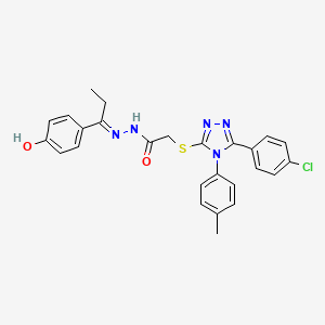 2-{[5-(4-chlorophenyl)-4-(4-methylphenyl)-4H-1,2,4-triazol-3-yl]sulfanyl}-N'-[(1E)-1-(4-hydroxyphenyl)propylidene]acetohydrazide