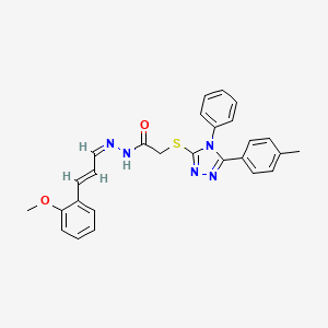 molecular formula C27H25N5O2S B11675246 N'-[(1Z,2E)-3-(2-Methoxyphenyl)prop-2-EN-1-ylidene]-2-{[5-(4-methylphenyl)-4-phenyl-4H-1,2,4-triazol-3-YL]sulfanyl}acetohydrazide 