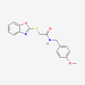 molecular formula C17H16N2O3S B11675247 2-(1,3-benzoxazol-2-ylsulfanyl)-N-[(4-methoxyphenyl)methyl]acetamide 