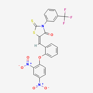 (5E)-5-{[2-(2,4-Dinitrophenoxy)phenyl]methylidene}-2-sulfanylidene-3-[3-(trifluoromethyl)phenyl]-1,3-thiazolidin-4-one