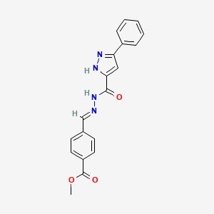 molecular formula C19H16N4O3 B11675287 4-((5-Phenyl-2H-pyrazole-3-carbonyl)-hydrazonomethyl)-benzoic acid methyl ester 