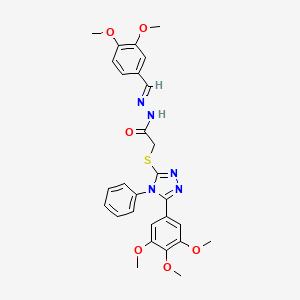 molecular formula C28H29N5O6S B11675372 N'-[(E)-(3,4-dimethoxyphenyl)methylidene]-2-{[4-phenyl-5-(3,4,5-trimethoxyphenyl)-4H-1,2,4-triazol-3-yl]sulfanyl}acetohydrazide 